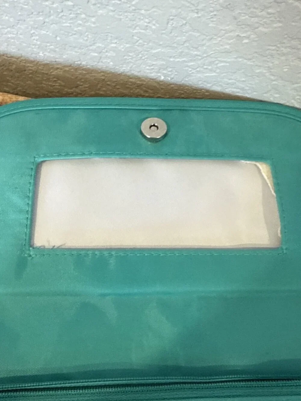 Thirty One Mirror Makeup Cosmetics Bag Navy With Green Polka Dots Tri Fold